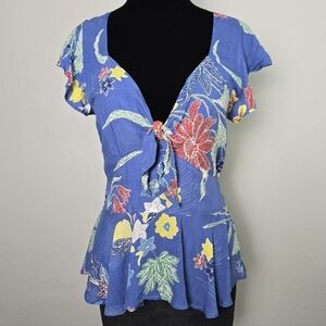 Cleobella Rayon Blue Open Back Floral Top Size M